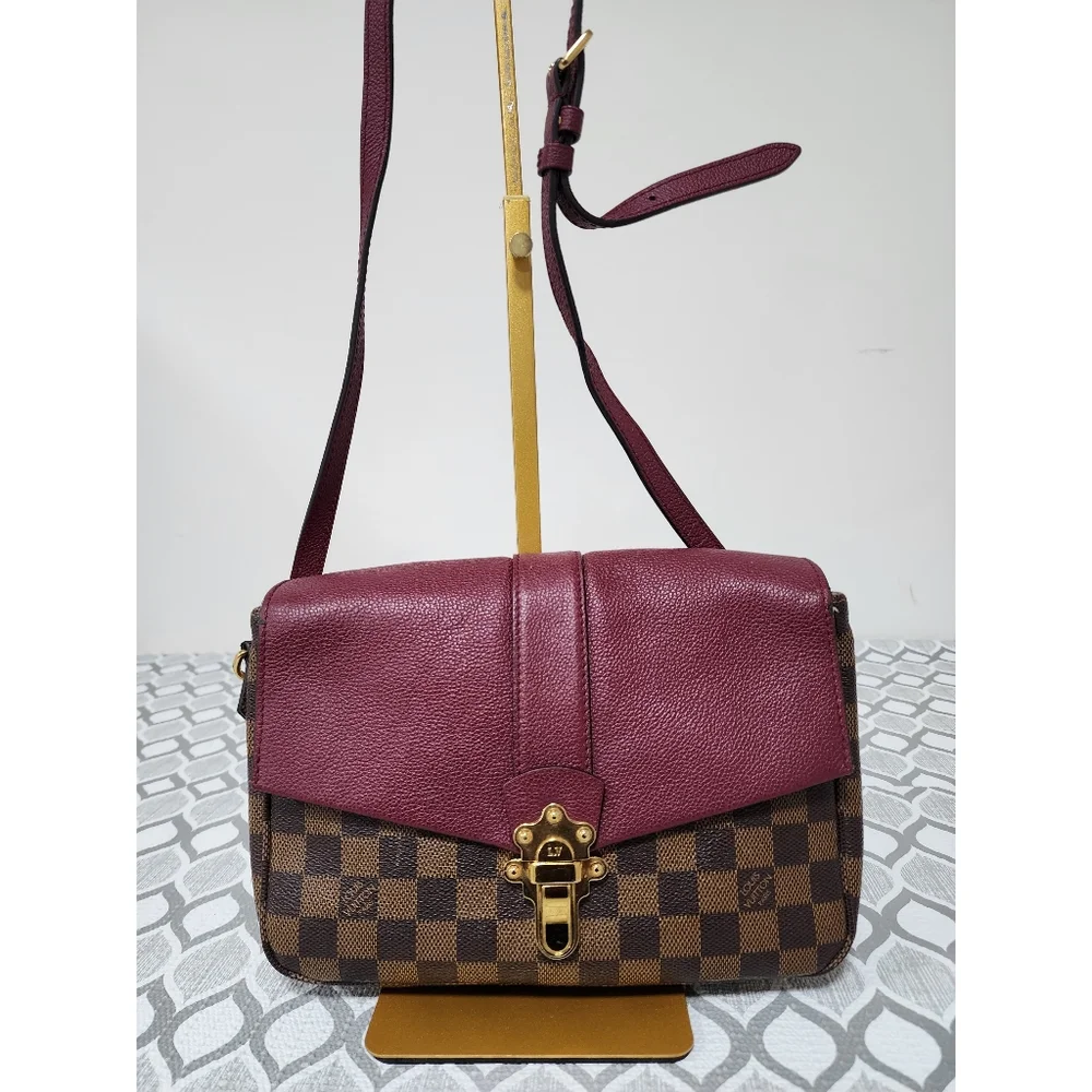 Louis Vuitton Damier Ebene Clapton PM Shoulder Bag Brown/Wine